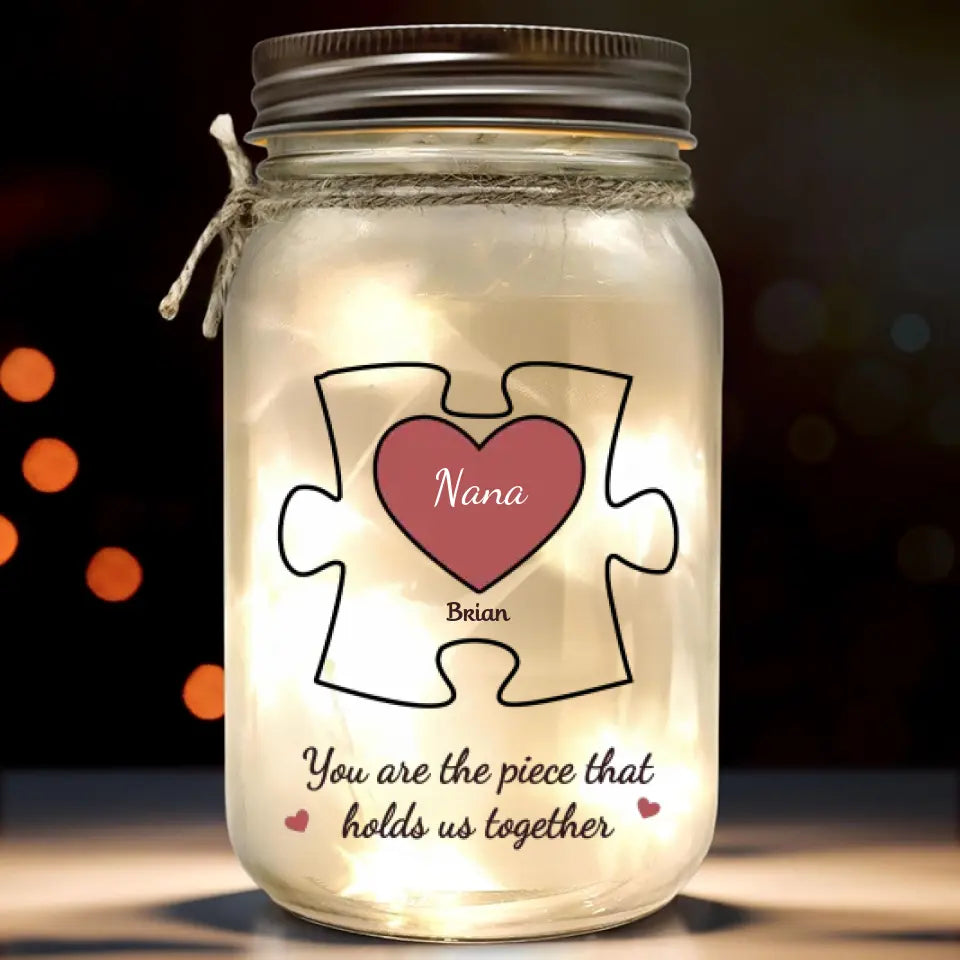 Tu es la pièce maîtresse - Lampe personnalisée en pot Mason pour la famille - Cadeau pour la fête des mères, maman, grand-mère