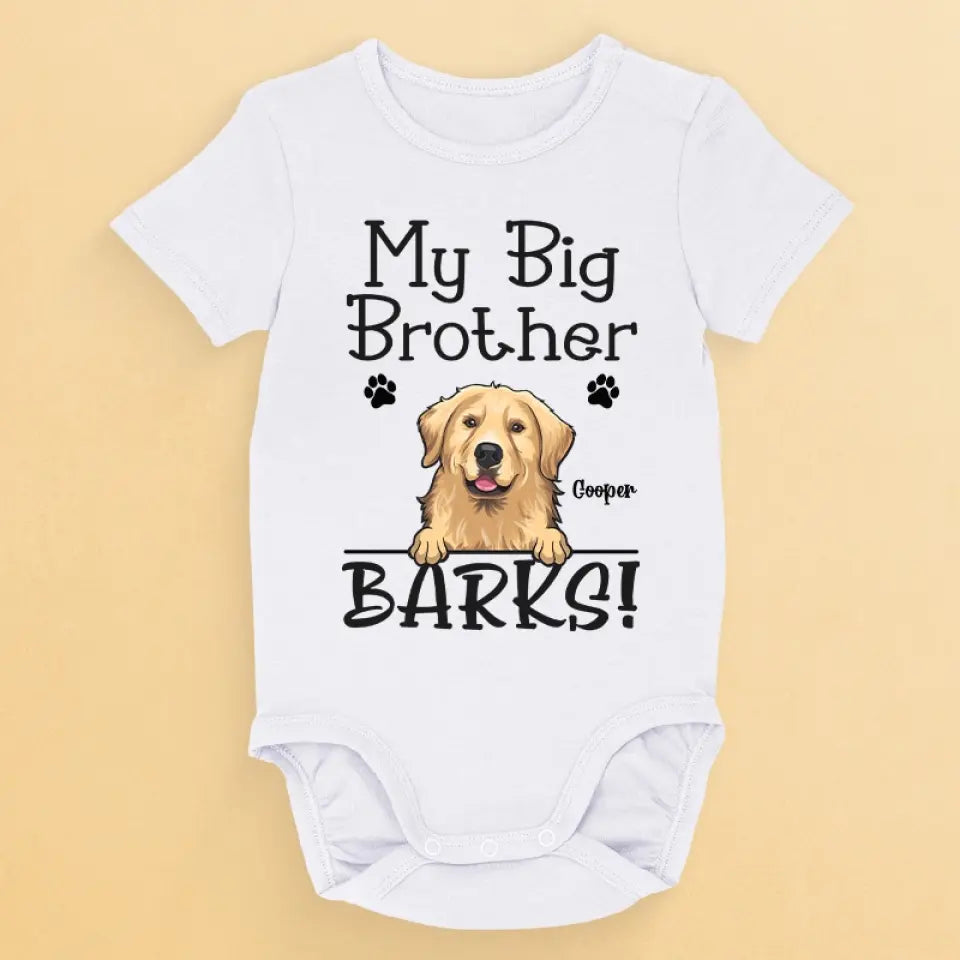 Mon grand frère aboie – Body bébé personnalisé avec chien – Cadeau de naissance, cadeau pour une première maman, pour les propriétaires d'animaux et les amoureux des animaux
