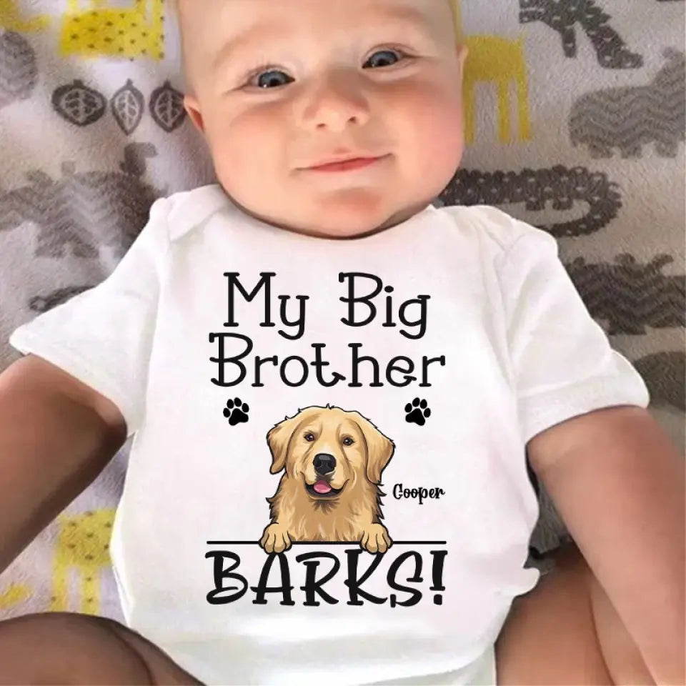 Mon grand frère aboie – Body bébé personnalisé avec chien – Cadeau de naissance, cadeau pour une première maman, pour les propriétaires d'animaux et les amoureux des animaux