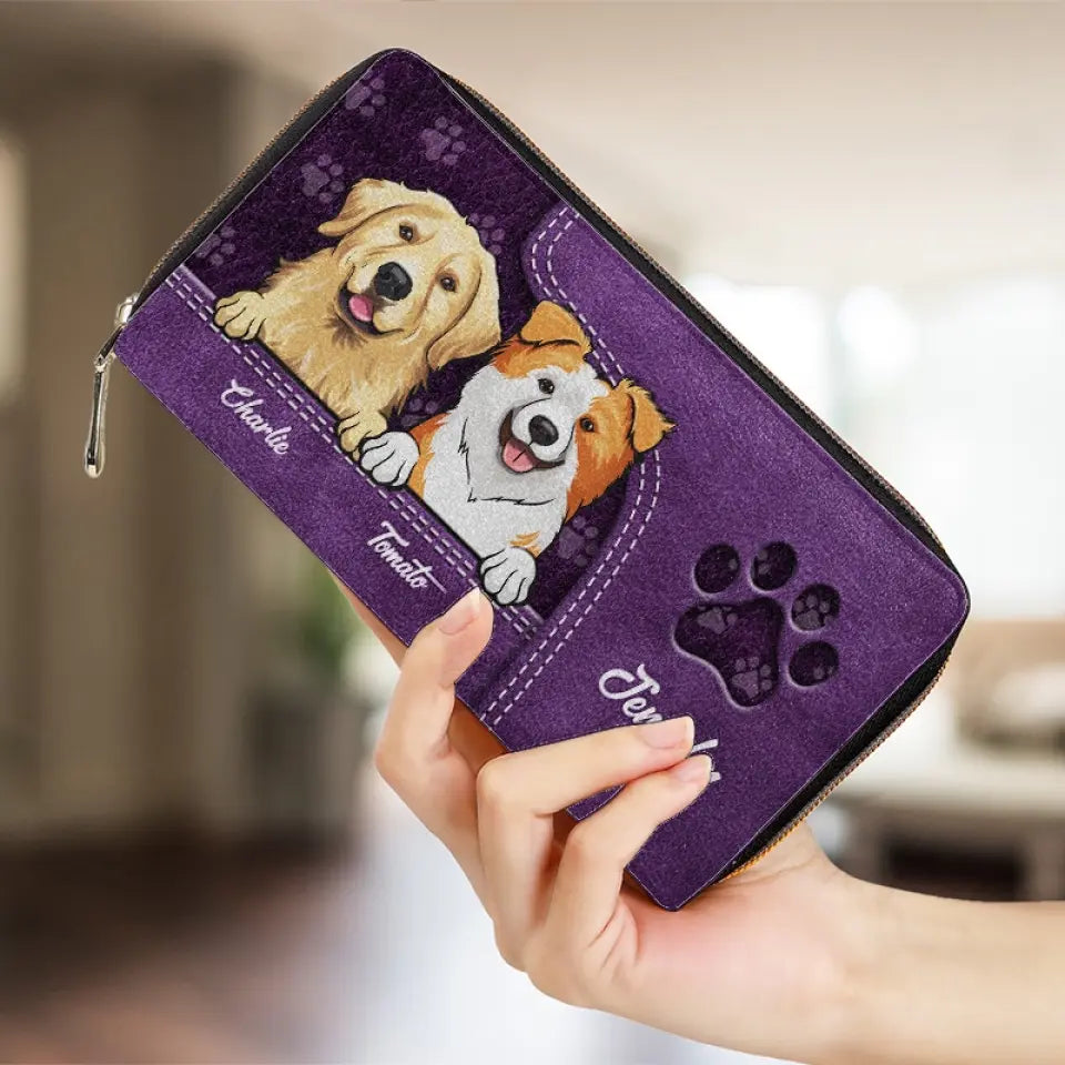 Les animaux de compagnie nous rendent la vie plus belle ! Portefeuille long en cuir personnalisé pour chien et chat ! Cadeau pour propriétaires et amoureux des animaux.