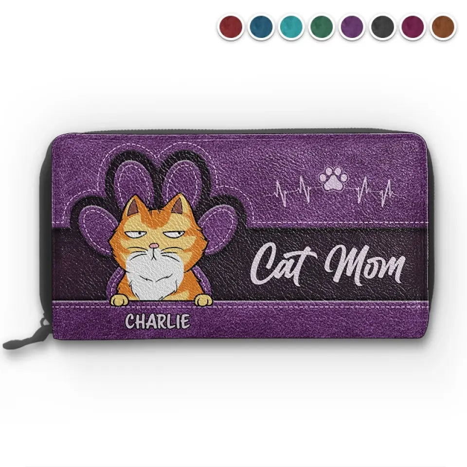 Portefeuille long en cuir personnalisé « Happy Being Fur Mom » pour chien et chat – Cadeau pour propriétaires et amoureux des animaux