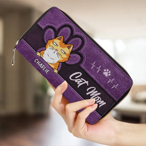 Portefeuille long en cuir personnalisé « Happy Being Fur Mom » pour chien et chat – Cadeau pour propriétaires et amoureux des animaux