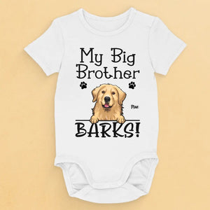 Mon grand frère aboie – Body bébé personnalisé avec chien – Cadeau de naissance, cadeau pour une première maman, pour les propriétaires d'animaux et les amoureux des animaux