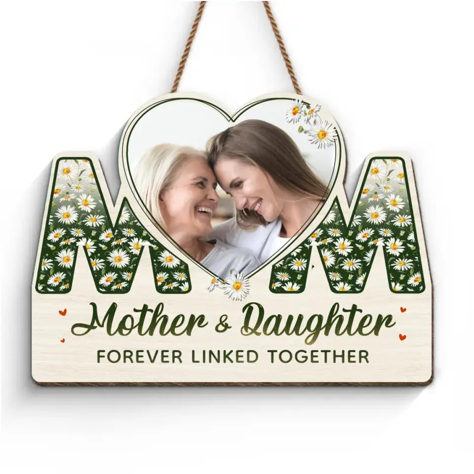 Photo personnalisée « Nous sommes liés à jamais » – Panneau en bois personnalisé pour décoration d'intérieur familiale – Cadeau de pendaison de crémaillère pour maman