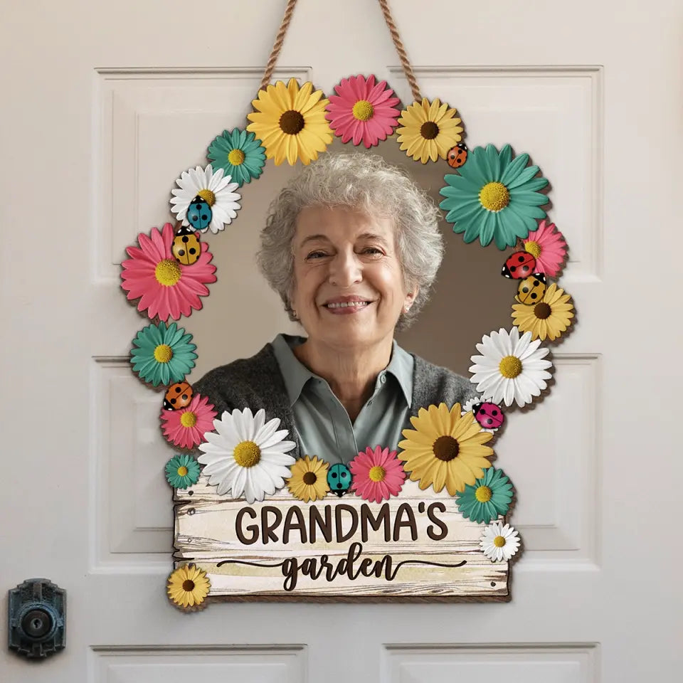 Photo personnalisée du jardin de grand-mère - Panneau en bois personnalisé pour décoration d'intérieur - Cadeau de pendaison de crémaillère pour maman et grand-mère