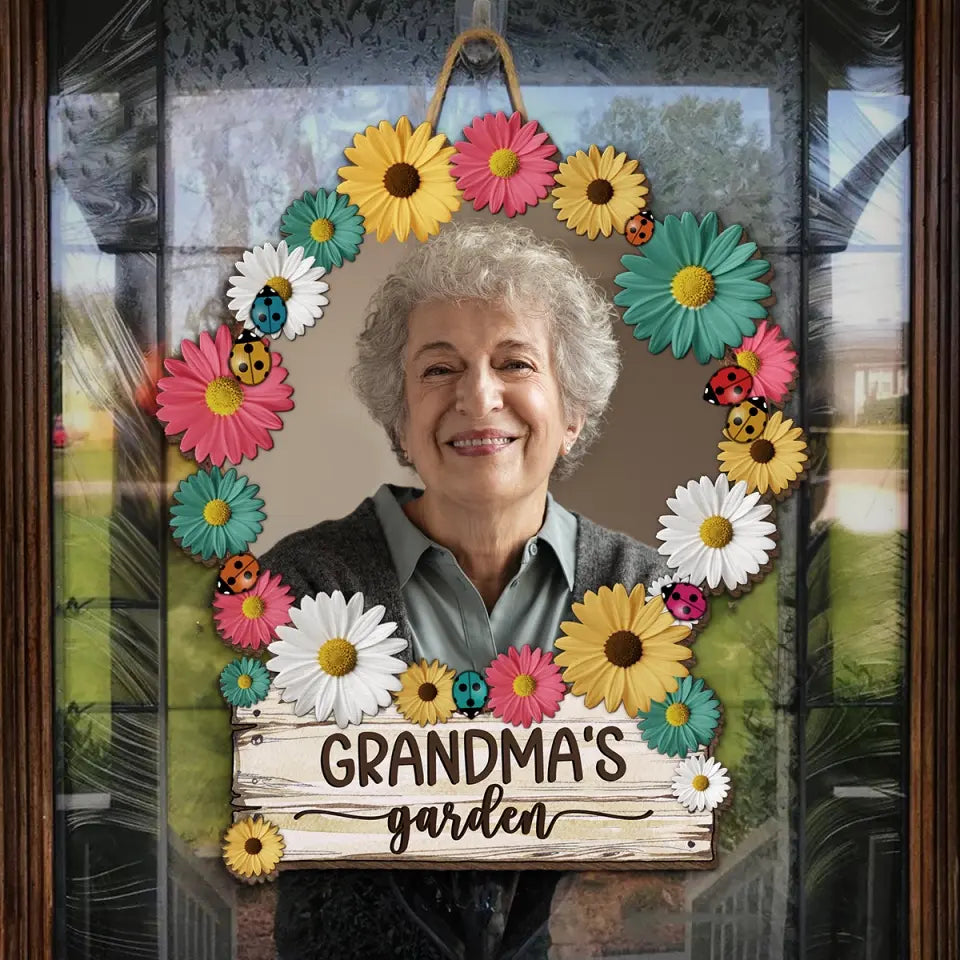 Photo personnalisée du jardin de grand-mère - Panneau en bois personnalisé pour décoration d'intérieur - Cadeau de pendaison de crémaillère pour maman et grand-mère