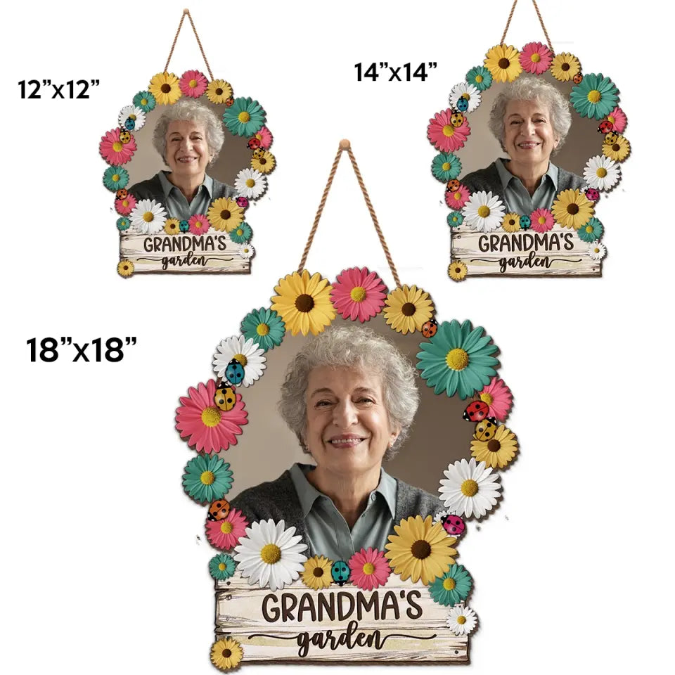 Photo personnalisée du jardin de grand-mère - Panneau en bois personnalisé pour décoration d'intérieur - Cadeau de pendaison de crémaillère pour maman et grand-mère