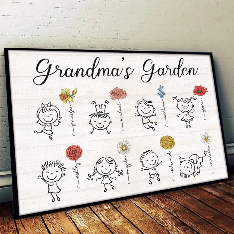 Jardin d'amour - Affiche horizontale personnalisée pour la famille - Cadeau pour grand-mère