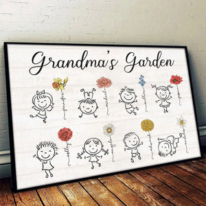 Jardin d'amour - Affiche horizontale personnalisée pour la famille - Cadeau pour grand-mère