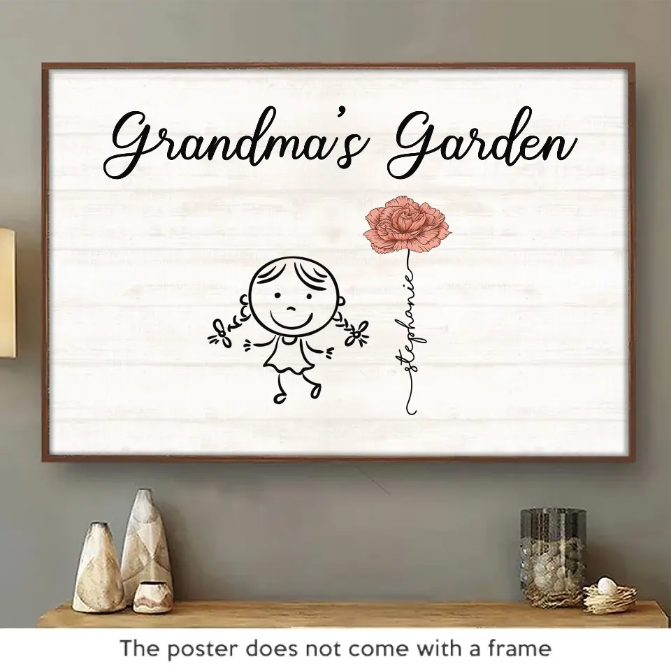 Jardin d'amour - Affiche horizontale personnalisée pour la famille - Cadeau pour grand-mère