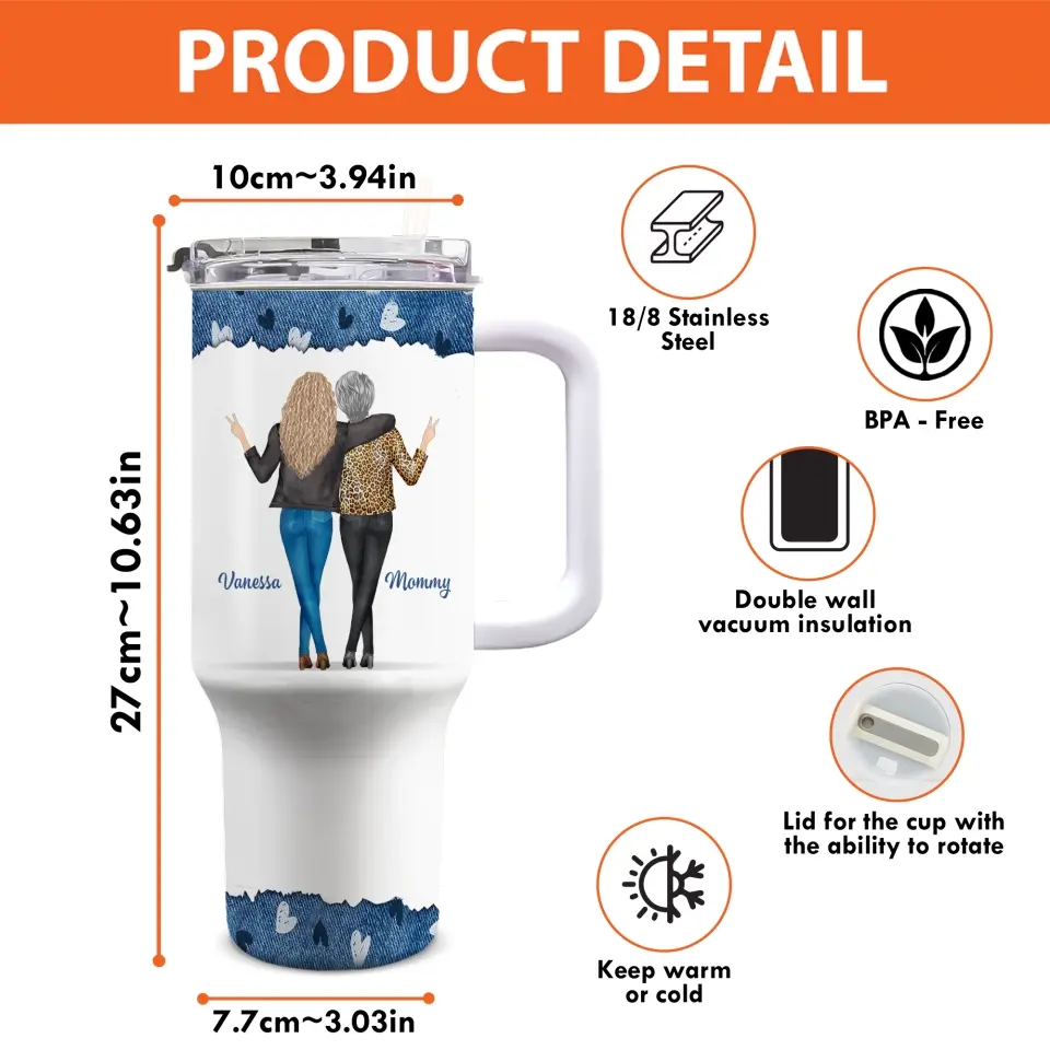 Première fille, toujours mon amie ! Gobelet personnalisé en acier inoxydable de 1 134 ml avec poignée, cadeau pour maman et fille
