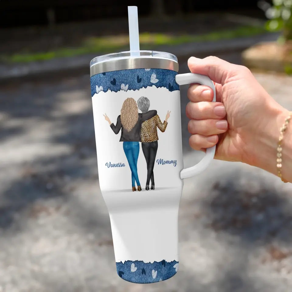 Première fille, toujours mon amie ! Gobelet personnalisé en acier inoxydable de 1 134 ml avec poignée, cadeau pour maman et fille