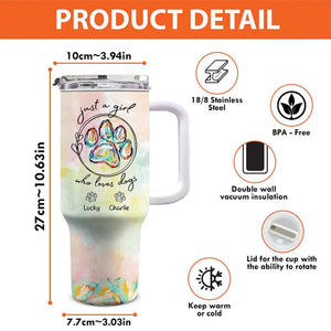 Juste une fille qui aime les chiens - Gobelet personnalisé en acier inoxydable de 1 134 ml avec poignée pour chien et chat - Cadeau pour les propriétaires et les amoureux des animaux