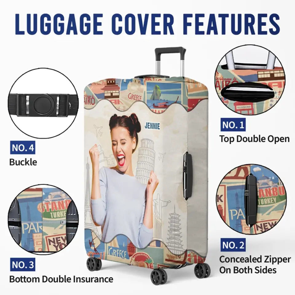 Housse de bagage personnalisée avec photo « Le ciel vous appelle » - Cadeau de vacances, cadeau pour les amoureux du voyage d'aventure