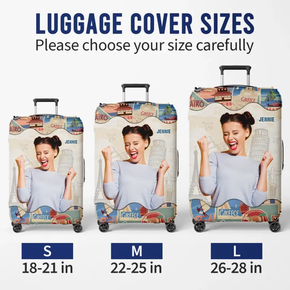 Housse de bagage personnalisée avec photo « Le ciel vous appelle » - Cadeau de vacances, cadeau pour les amoureux du voyage d'aventure