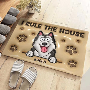 Tapis décoratif personnalisé avec motif de chien « We Rule The House » en 3D, effet gonflable, imprimé, décoration d'intérieur - Cadeau de pendaison de crémaillère pour les propriétaires et les amoureux des animaux