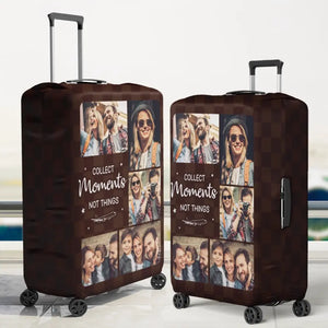 Housse de bagage personnalisée avec photo, collectionnez des moments, pas des choses - Cadeau de voyage pour les vacances, cadeau pour les amoureux du voyage d'aventure