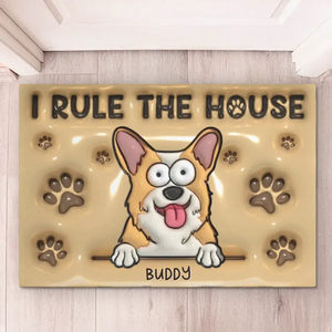 Tapis décoratif personnalisé avec motif de chien « We Rule The House » en 3D, effet gonflable, imprimé, décoration d'intérieur - Cadeau de pendaison de crémaillère pour les propriétaires et les amoureux des animaux