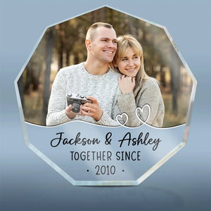 Photo personnalisée « Nous sommes ensemble depuis » – Plaque acrylique personnalisée en forme de nonagone pour couple – Cadeau pour mari et femme, anniversaire