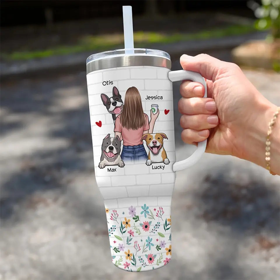 Juste une fille qui aime les chiens - Gobelet personnalisé en acier inoxydable de 1 134 ml avec poignée - Cadeau pour les propriétaires et les amoureux des animaux