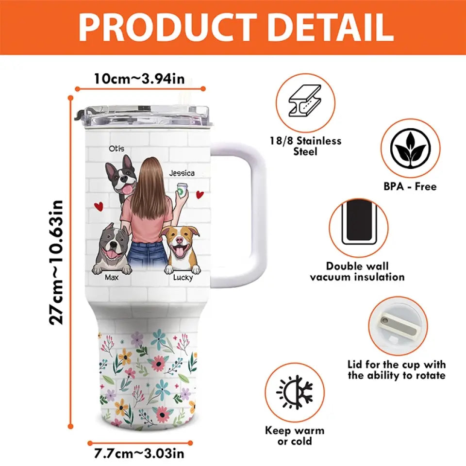 Juste une fille qui aime les chiens - Gobelet personnalisé en acier inoxydable de 1 134 ml avec poignée - Cadeau pour les propriétaires et les amoureux des animaux