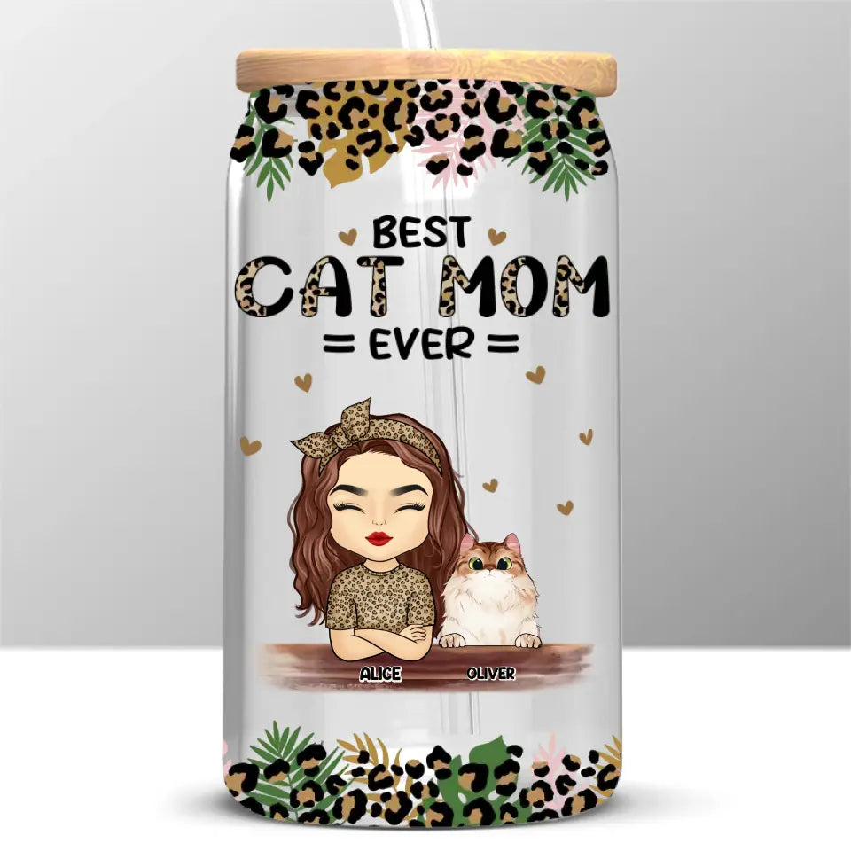 Tu es la meilleure maman chat du monde ! Tasse en verre personnalisée pour chien et chat, tasse à café glacé, cadeau pour la fête des mères, pour les propriétaires d'animaux et les amoureux des animaux.