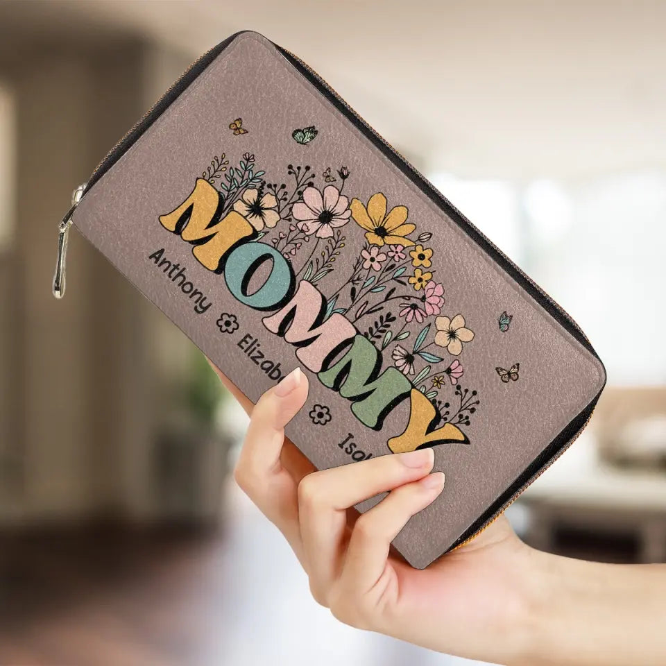 Ma mère est ma racine, mon fondement - Portefeuille long en cuir personnalisé pour la famille - Cadeau pour la fête des mères, maman, grand-mère