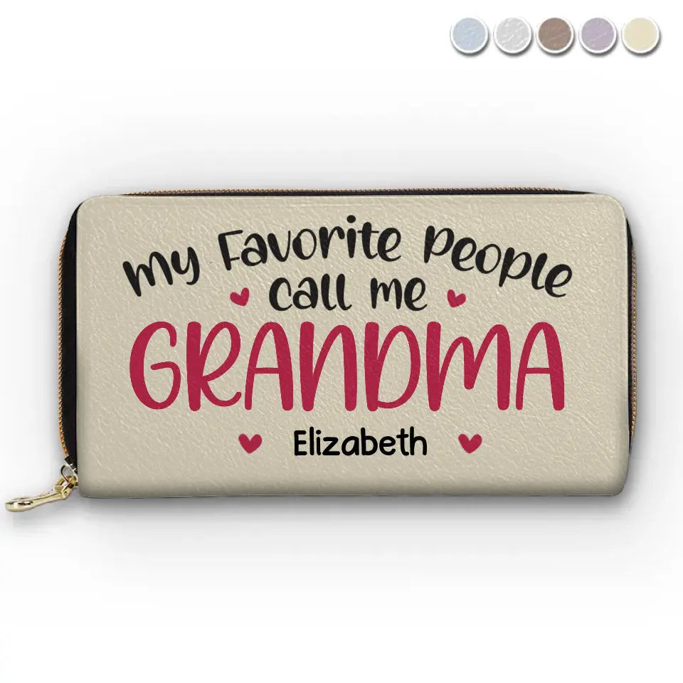Mon peuple préféré m'appelle grand-mère - Portefeuille long en cuir personnalisé pour la famille - Cadeau pour la fête des mères, maman, grand-mère