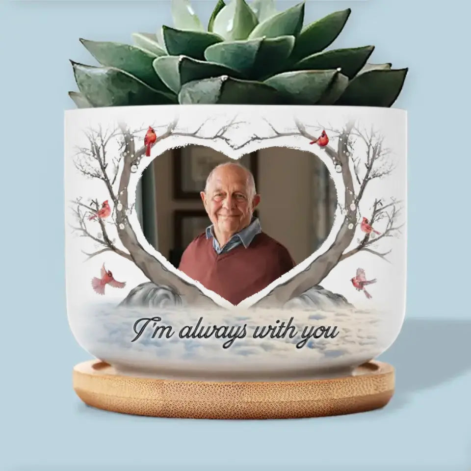 Photo personnalisée plantée pour célébrer une vie bien vécue - Pot de fleurs en céramique personnalisé pour décoration d'intérieur - Cadeau de condoléances pour les membres de la famille