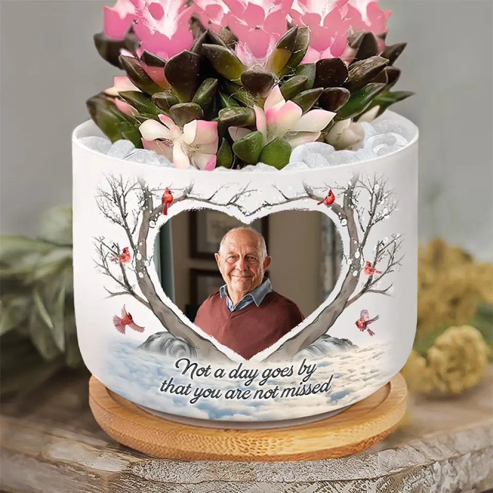 Photo personnalisée plantée pour célébrer une vie bien vécue - Pot de fleurs en céramique personnalisé pour décoration d'intérieur - Cadeau de condoléances pour les membres de la famille