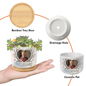 Photo personnalisée plantée pour célébrer une vie bien vécue - Pot de fleurs en céramique personnalisé pour décoration d'intérieur - Cadeau de condoléances pour les membres de la famille