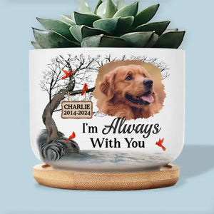 Photo personnalisée « Je suis toujours avec toi » - Pot de fleurs en céramique personnalisé pour décoration d'intérieur - Cadeau de condoléances pour les propriétaires d'animaux et les amoureux des animaux