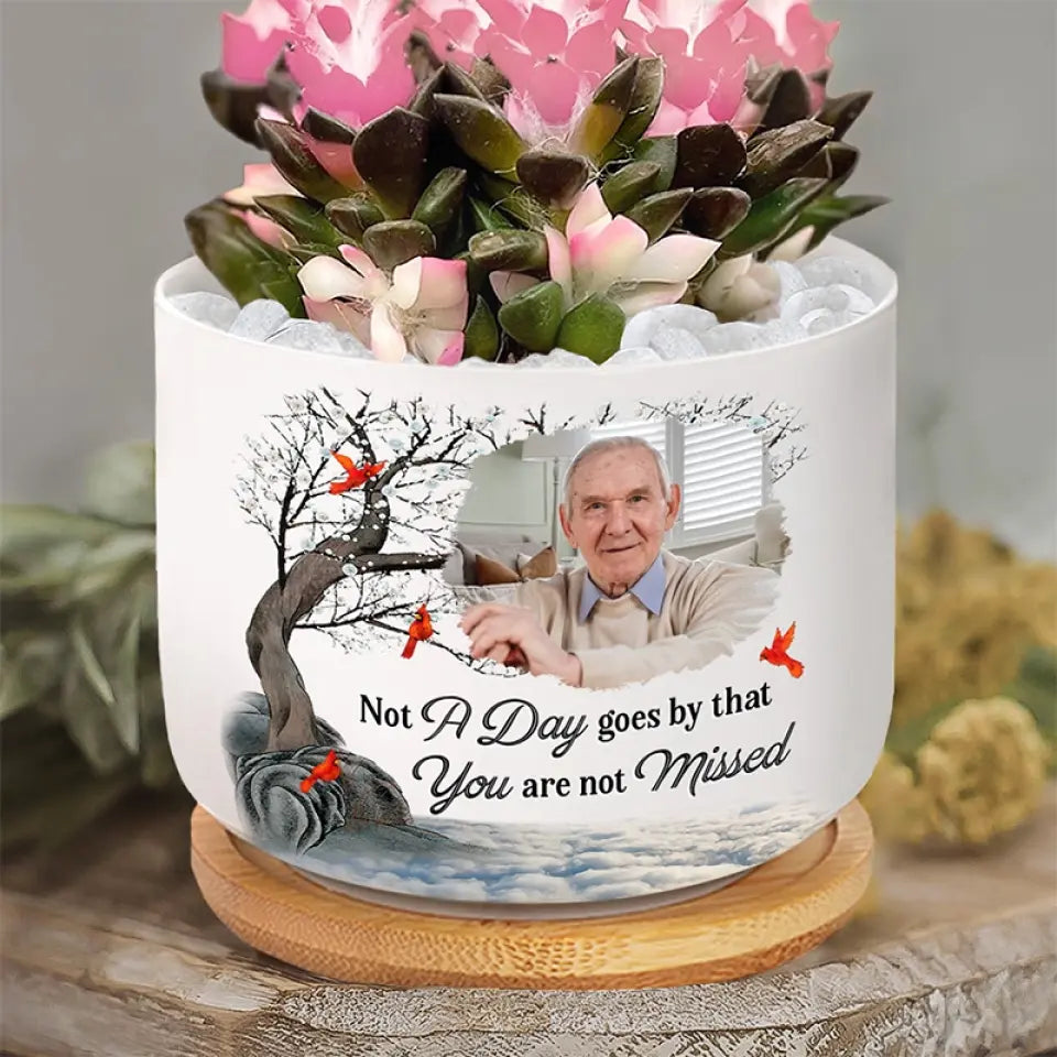 Photo personnalisée : pas un jour ne passe sans que vous ne nous manquiez ! Pot de fleurs en céramique personnalisé pour décoration d'intérieur - Cadeau de condoléances pour les membres de la famille