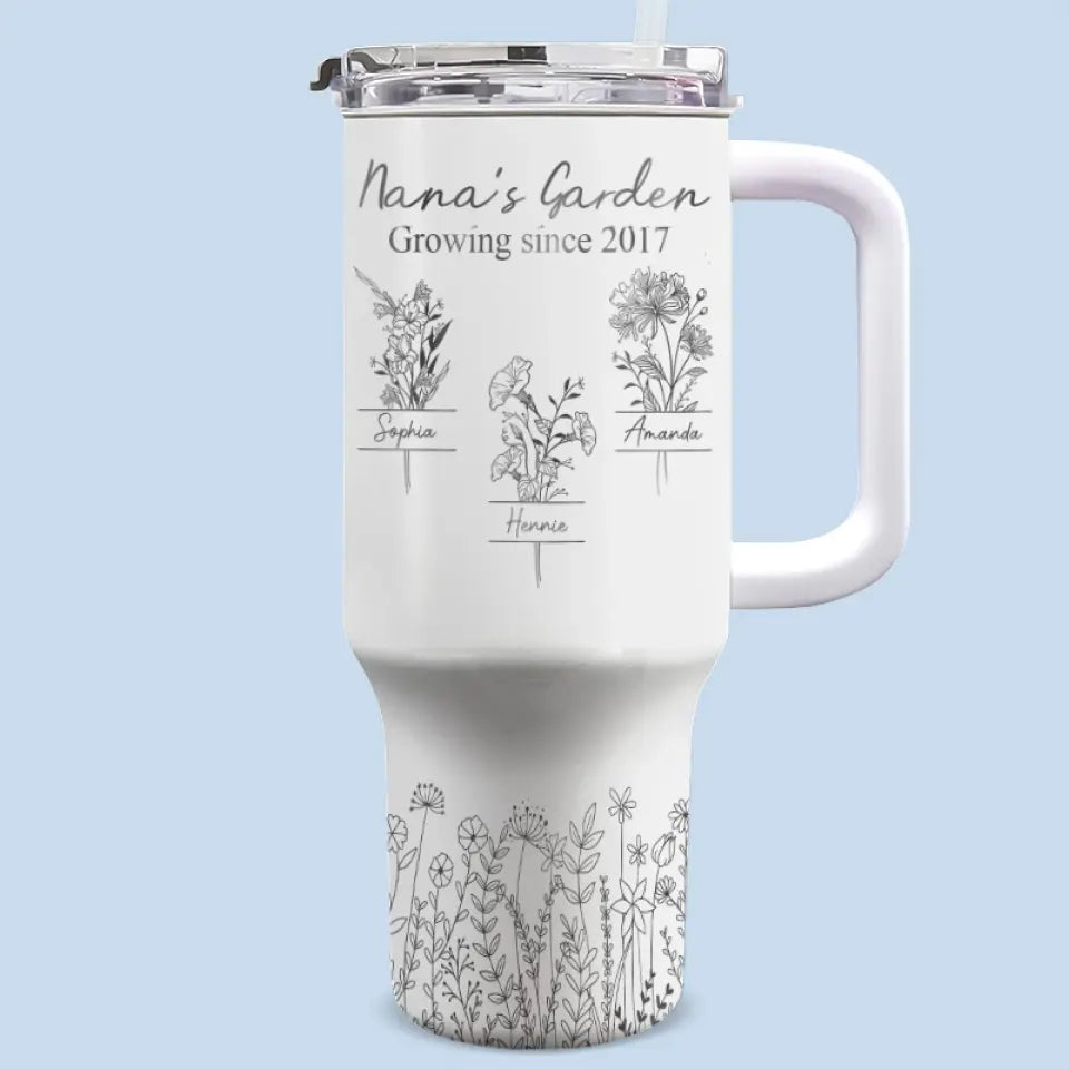 Ma mère est la douce fleur de l'amour - Gobelet personnalisé en acier inoxydable de 113 ml avec poignée - Cadeau pour la fête des mères, pour maman et grand-mère