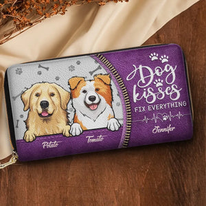 Bisous de chien : tout est possible ! Portefeuille long en cuir personnalisé pour chien et chat ! Cadeau pour les propriétaires et les amoureux des animaux.