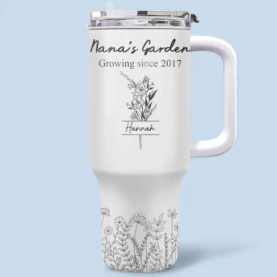 Ma mère est la douce fleur de l'amour - Gobelet personnalisé en acier inoxydable de 113 ml avec poignée - Cadeau pour la fête des mères, pour maman et grand-mère