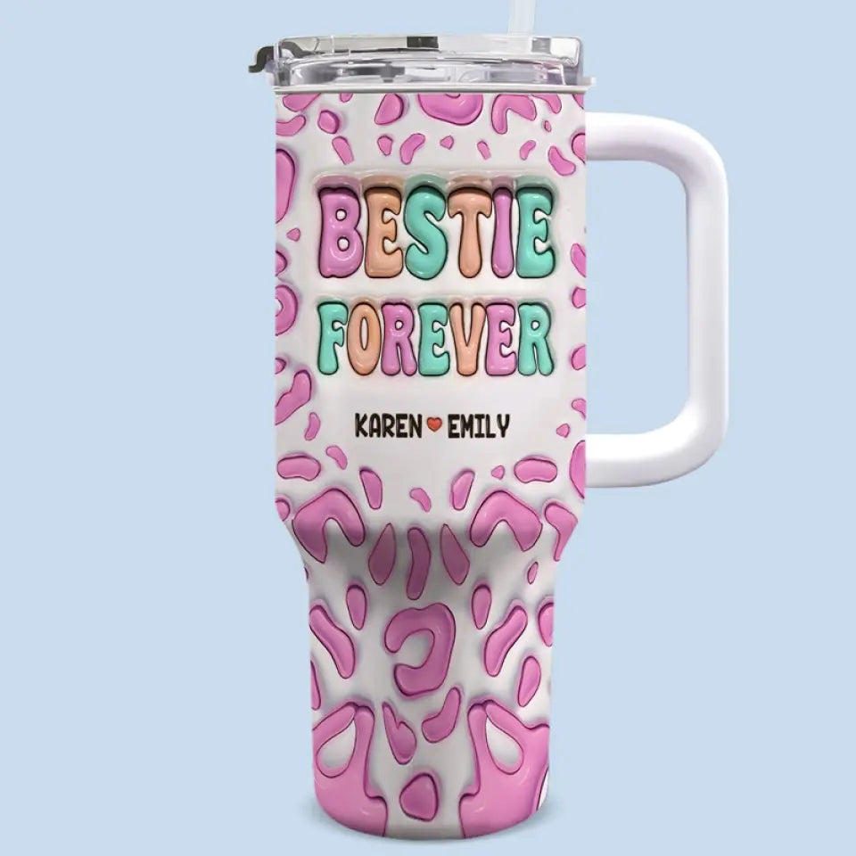 Meilleurs amis pour les meilleurs amis - Gobelet personnalisé en acier inoxydable avec poignée, effet gonflé 3D, imprimé, 1 133 ml - Cadeau pour les meilleures amies, les meilleures amies et les sœurs