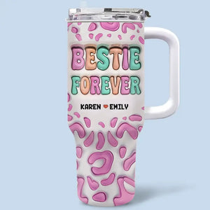 Meilleurs amis pour les meilleurs amis - Gobelet personnalisé en acier inoxydable avec poignée, effet gonflé 3D, imprimé, 1 133 ml - Cadeau pour les meilleures amies, les meilleures amies et les sœurs