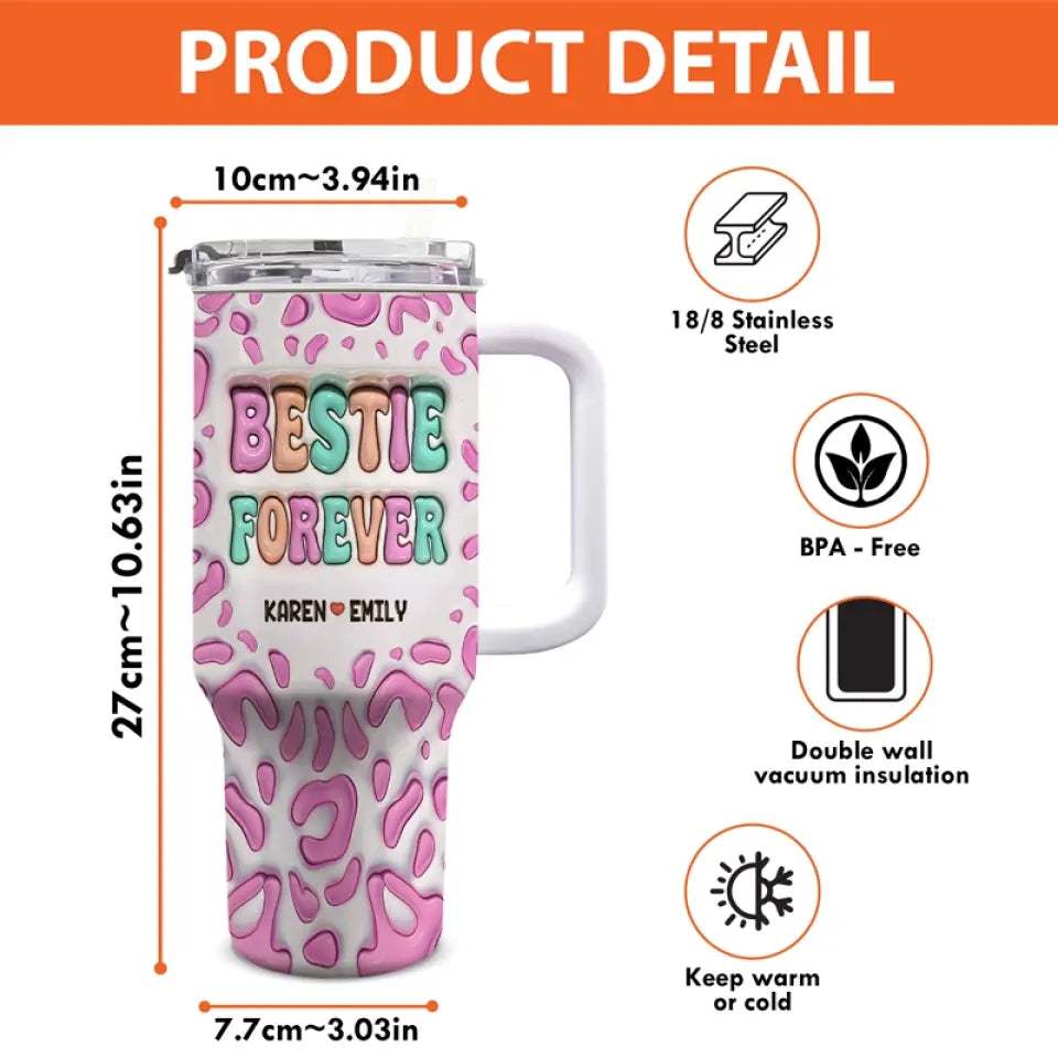Meilleurs amis pour les meilleurs amis - Gobelet personnalisé en acier inoxydable avec poignée, effet gonflé 3D, imprimé, 1 133 ml - Cadeau pour les meilleures amies, les meilleures amies et les sœurs