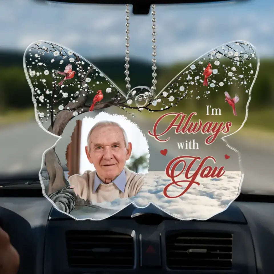Photo personnalisée « Je sais que je ne conduis jamais seul » - Ornement de voiture personnalisé commémoratif - Forme personnalisée en acrylique - Cadeau de condoléances pour les membres de la famille