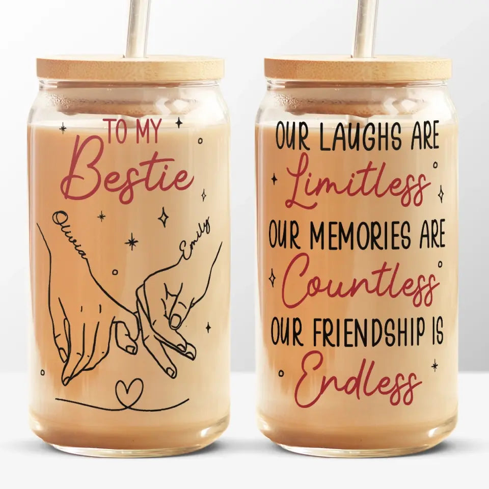 Notre amitié est infinie - Tasse en verre personnalisée pour meilleure amie, tasse à café glacé - Cadeau pour meilleures amies, meilleures amies, sœurs