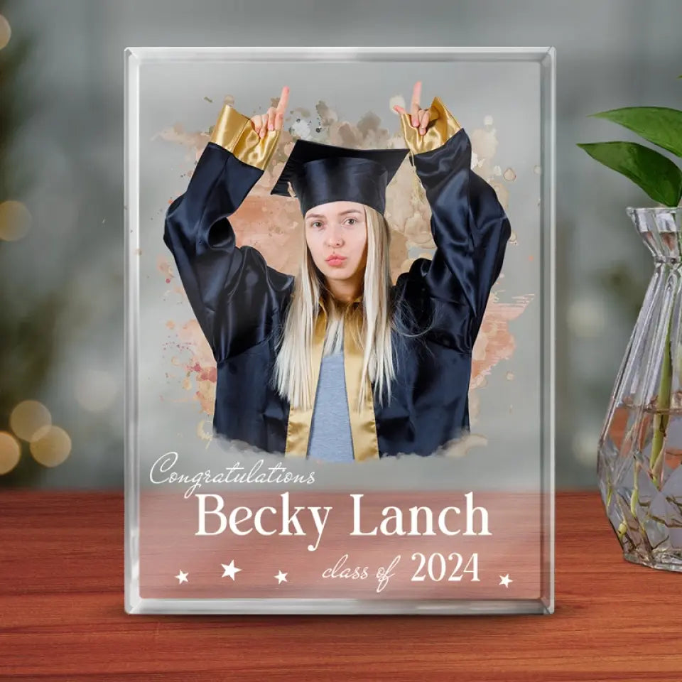 Plaque rectangulaire en acrylique personnalisée avec photo « Joyeuse remise de diplôme » - Cadeau de remise de diplôme pour frères et sœurs
