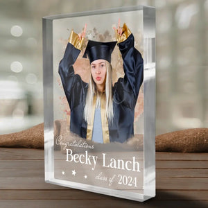 Plaque rectangulaire en acrylique personnalisée avec photo « Joyeuse remise de diplôme » - Cadeau de remise de diplôme pour frères et sœurs