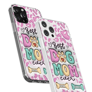 Meilleure maman de chien au monde - Coque de téléphone transparente personnalisée avec effet gonflable 3D - Cadeau pour propriétaires et amoureux des animaux