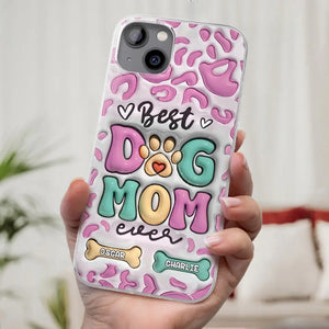 Meilleure maman de chien au monde - Coque de téléphone transparente personnalisée avec effet gonflable 3D - Cadeau pour propriétaires et amoureux des animaux