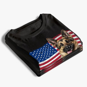 T-shirt, sweat à capuche et sweat-shirt unisexe personnalisé avec photo du drapeau américain pour chien et chat – Cadeau pour propriétaires et amoureux des animaux