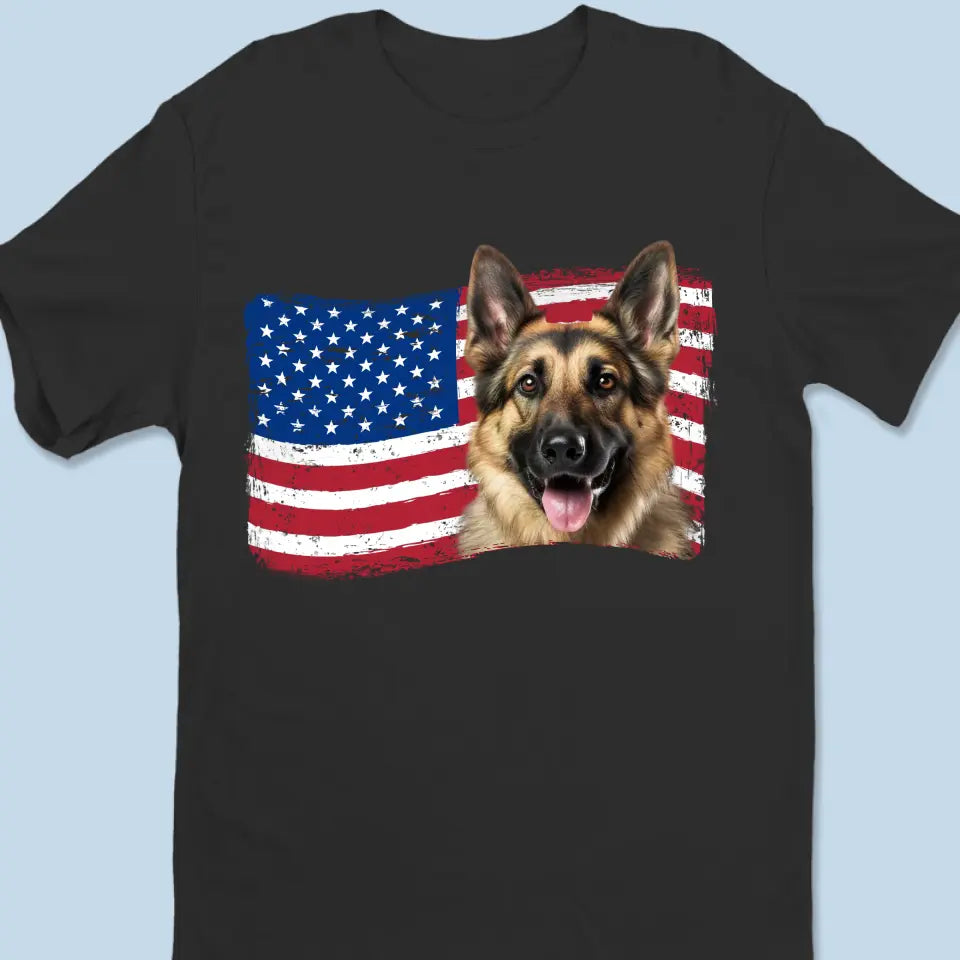 T-shirt, sweat à capuche et sweat-shirt unisexe personnalisé avec photo du drapeau américain pour chien et chat – Cadeau pour propriétaires et amoureux des animaux
