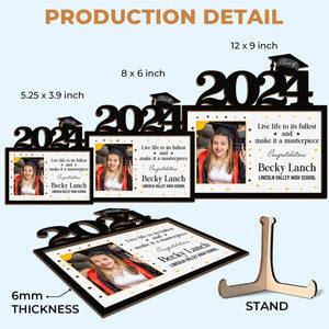 Photo personnalisée Vivez pleinement votre vie et faites-en un chef-d'œuvre - Plaque en bois personnalisée à 2 couches avec support pour famille - Cadeau de remise de diplôme pour frères et sœurs