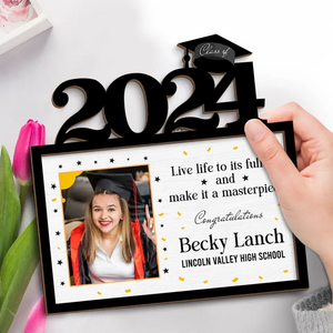 Photo personnalisée Vivez pleinement votre vie et faites-en un chef-d'œuvre - Plaque en bois personnalisée à 2 couches avec support pour famille - Cadeau de remise de diplôme pour frères et sœurs