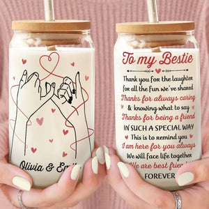 Merci pour les rires, pour tout le plaisir que nous avons partagé - Tasse en verre personnalisée Bestie, tasse à café glacé - Cadeau pour les meilleurs amis, BFF, sœurs